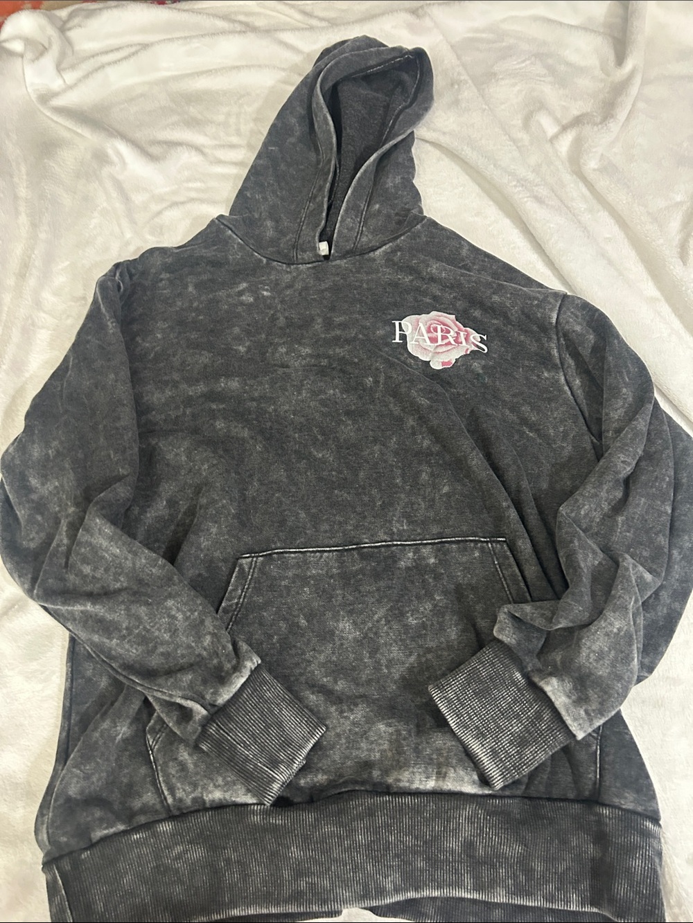 No Boundaries Black Washed Hoodie with Pink Paris Graphic